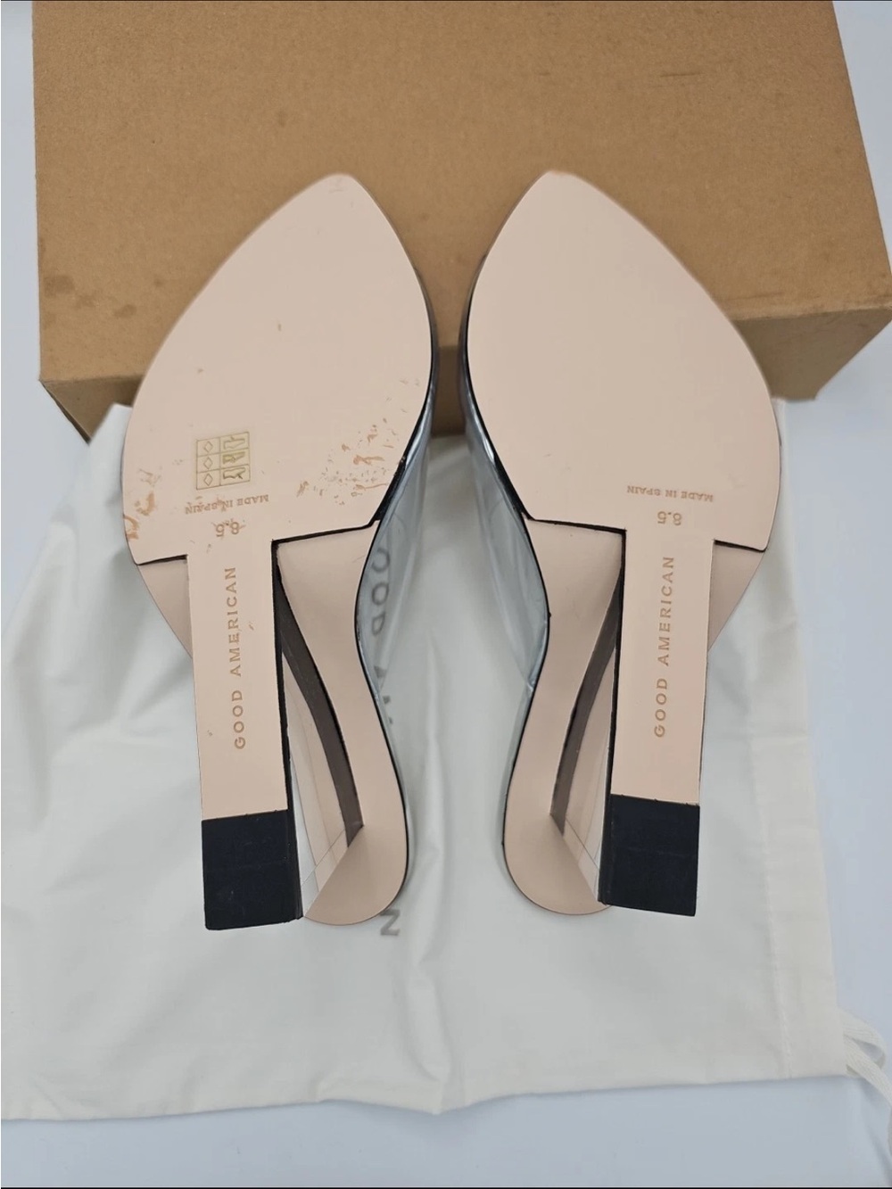Good American Metallic Silver Pointed Clear Mules (see sizing before purchasing) - Picture 4 of 6
